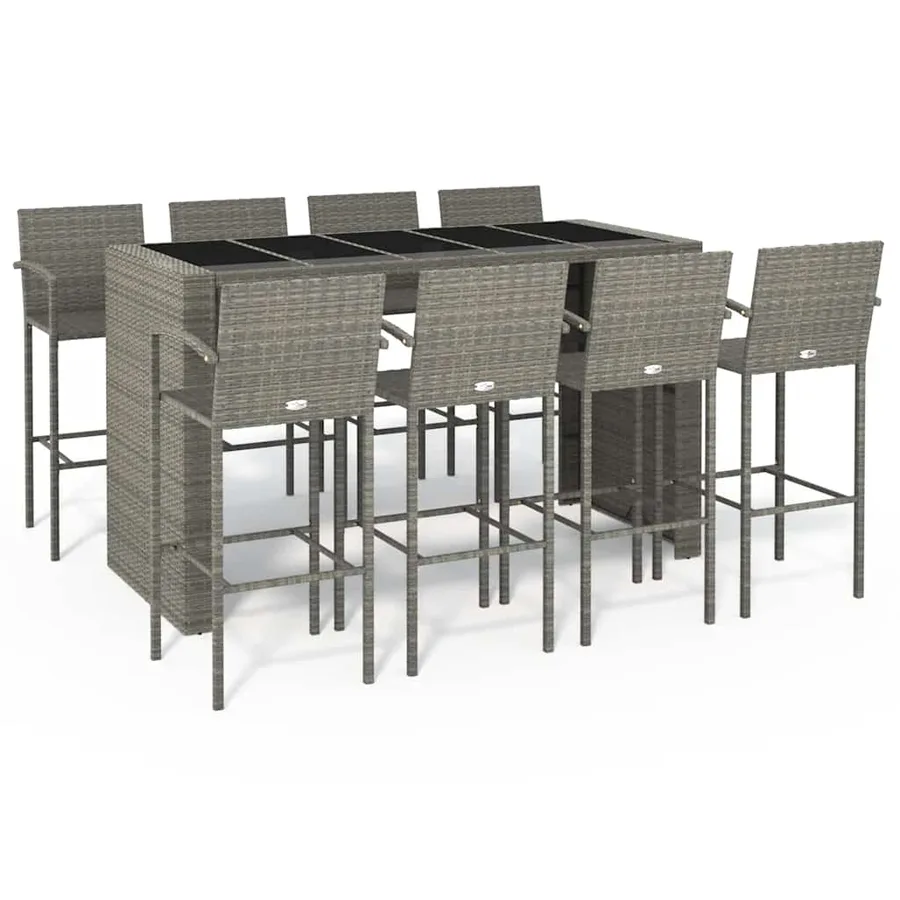Ensemble de bar de jardin 9 pcs gris résine tressée - 2