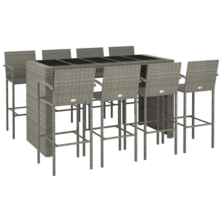Ensemble de bar de jardin 9 pcs gris résine tressée - 3