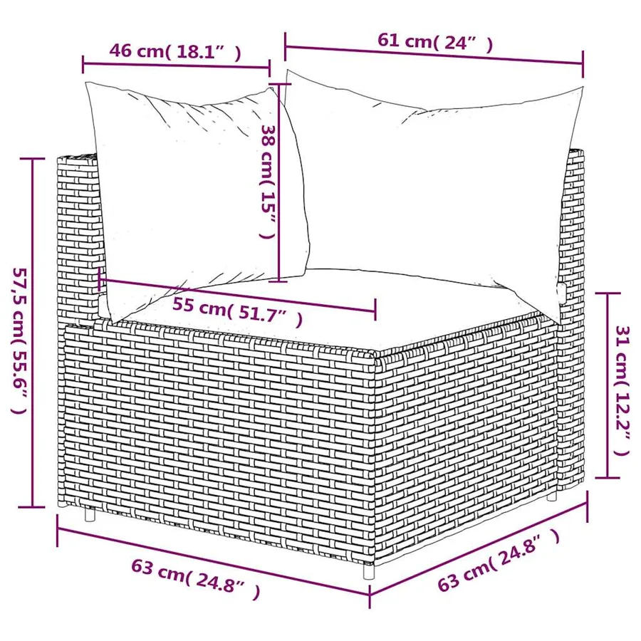 Canapé d'angle de jardin avec coussins Noir Résine tressée - 8