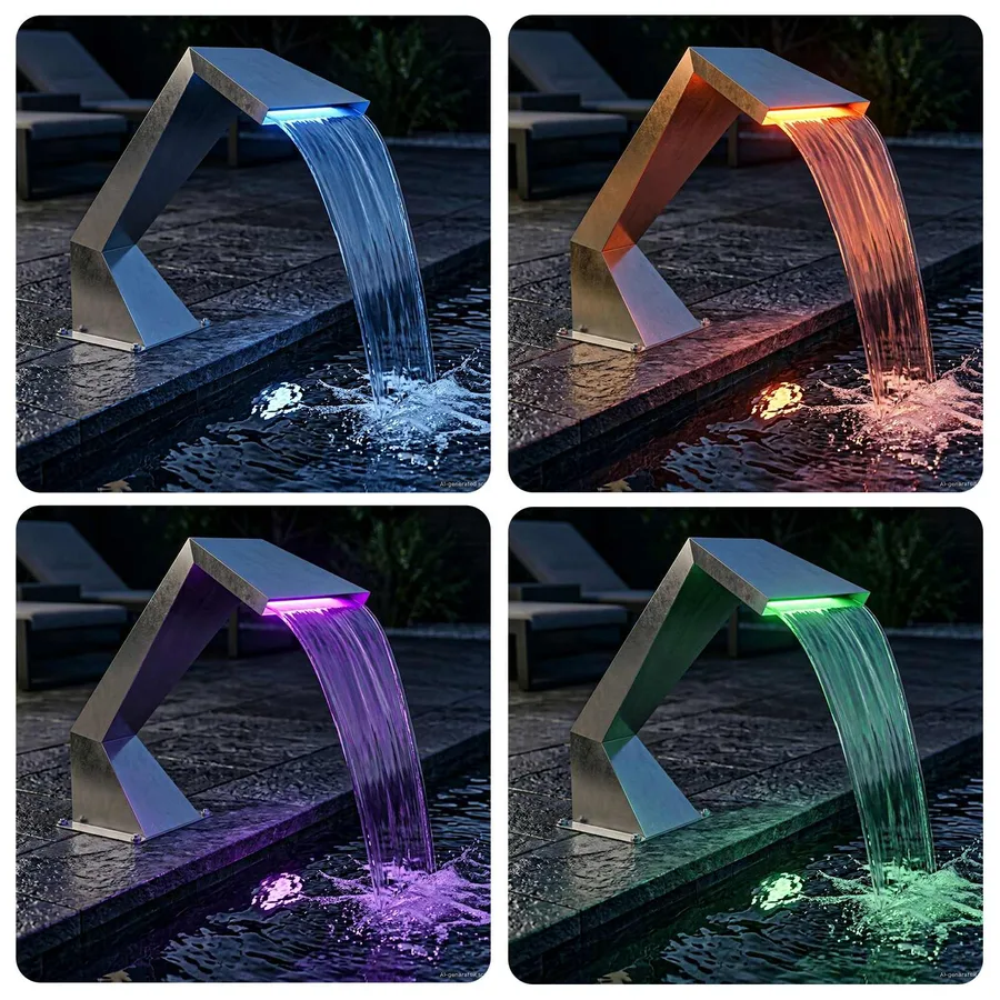 Cascade de piscine avec LED RGB Acier inoxydable Argenté - 4