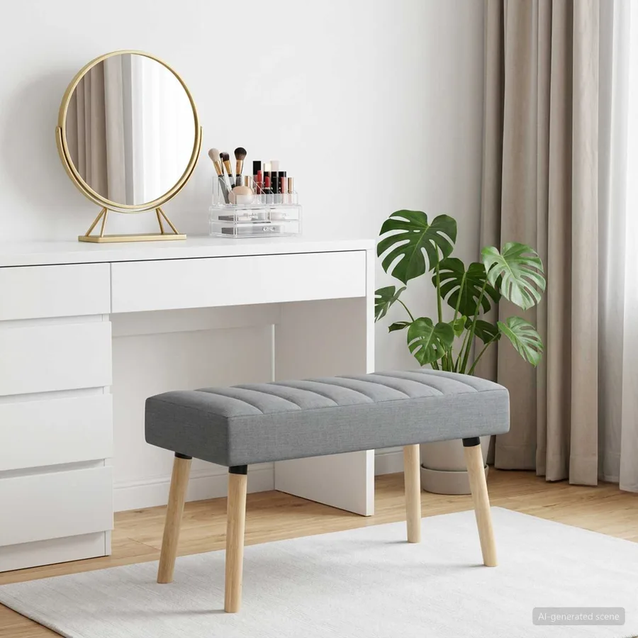 Banc capitonné canal Gris clair 80 x 40 x 46 cm Tissu - 3