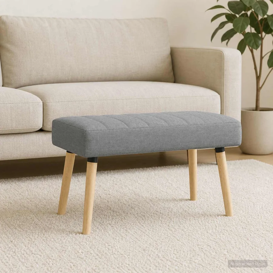 Banc capitonné canal Gris clair 80 x 40 x 46 cm Tissu - 4