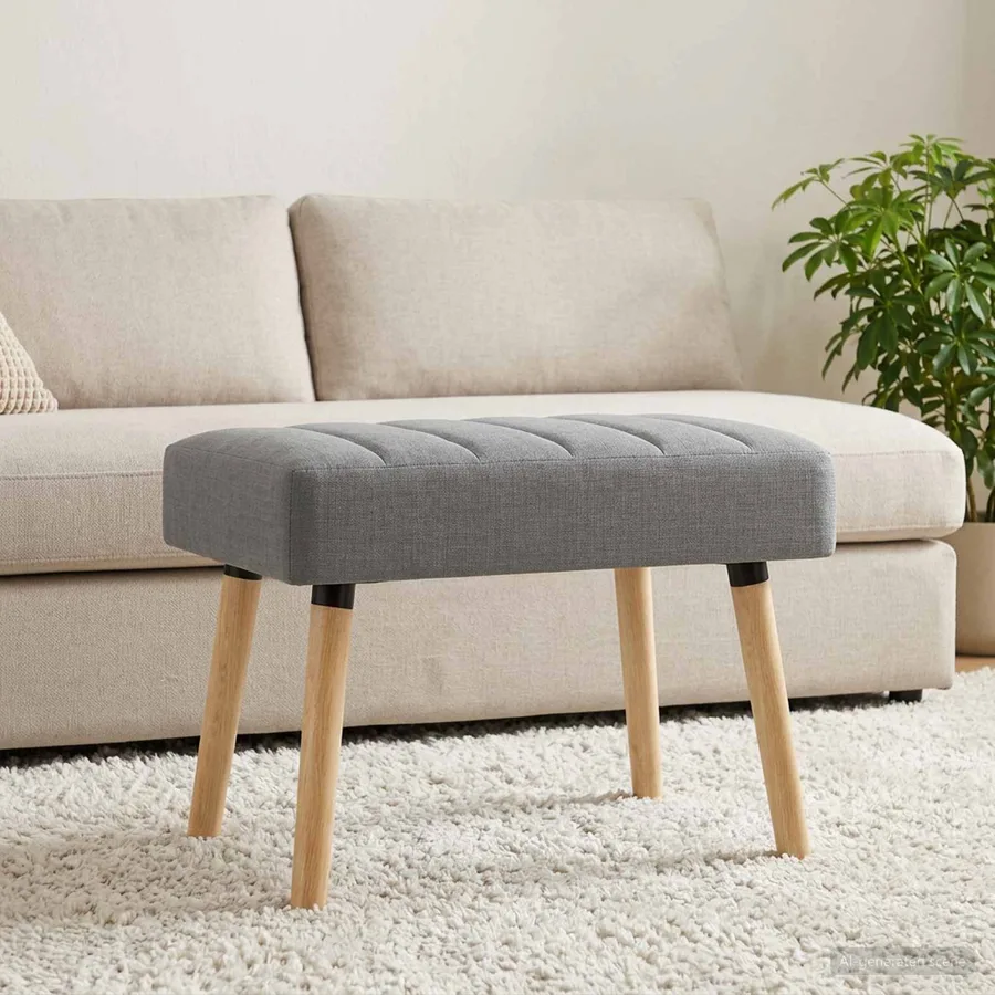Banc capitonné canal Gris clair 60 x 40 x 45 cm Tissu - 3