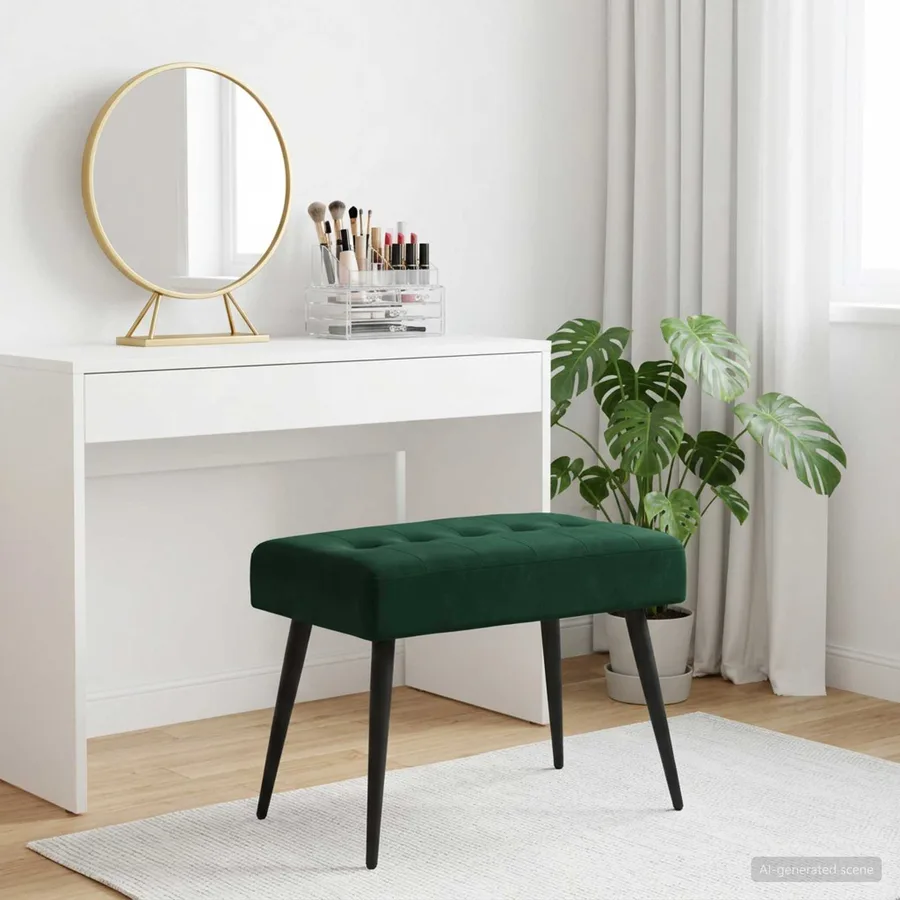 Banc avec capitonnage bouton Vert foncé 60 x 40 x 45 cm Velours - 3