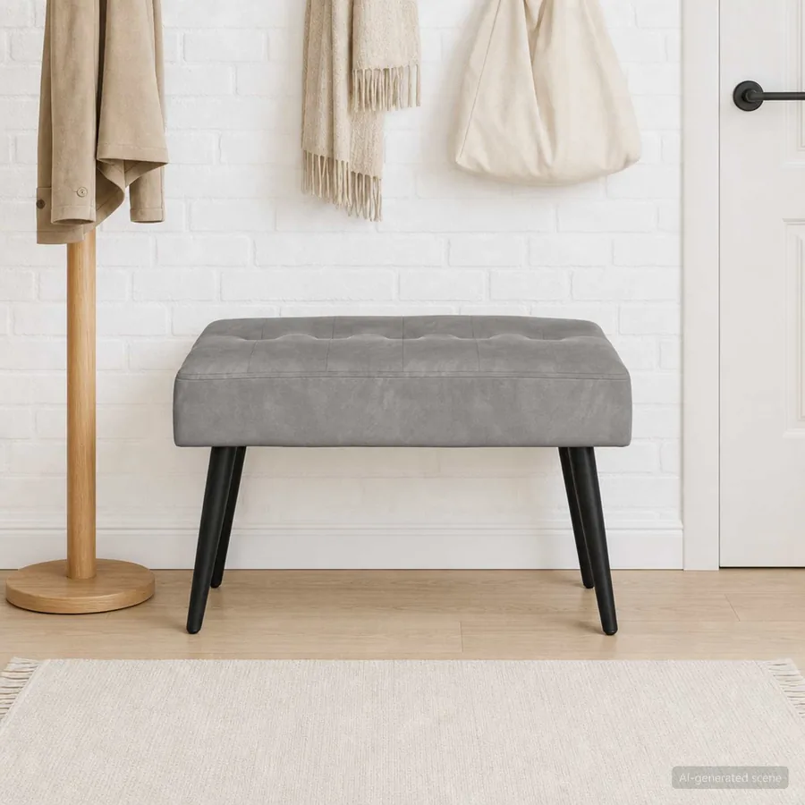 Banc avec capitonnage bouton Gris clair 60 x 40 x 45 cm Velours