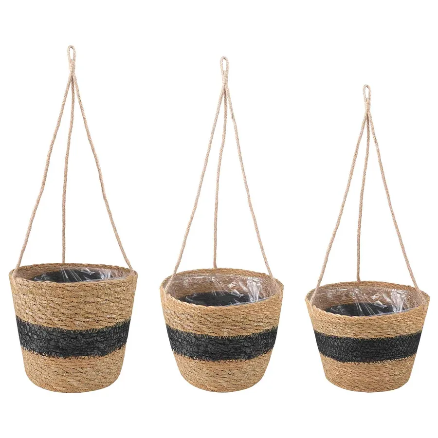 Paniers à plantes en herbe de mer 3 pcs Naturel et noir