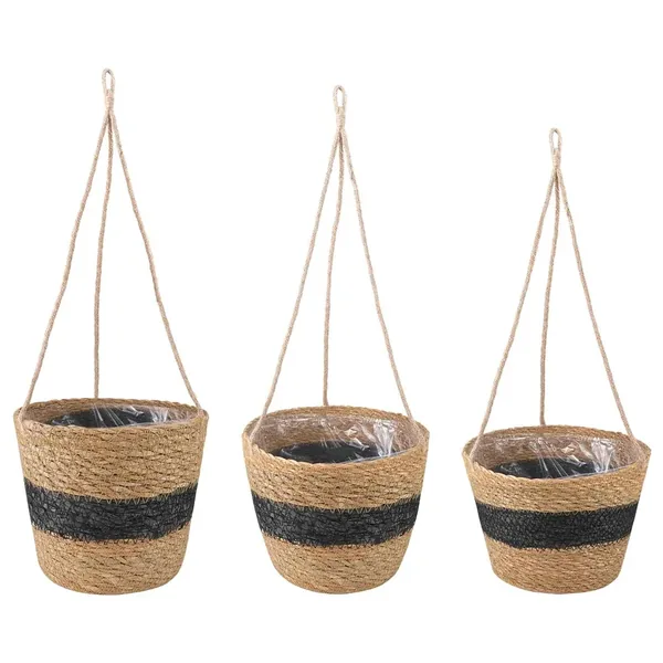 Paniers à plantes en herbe de mer 3 pcs Naturel et noir