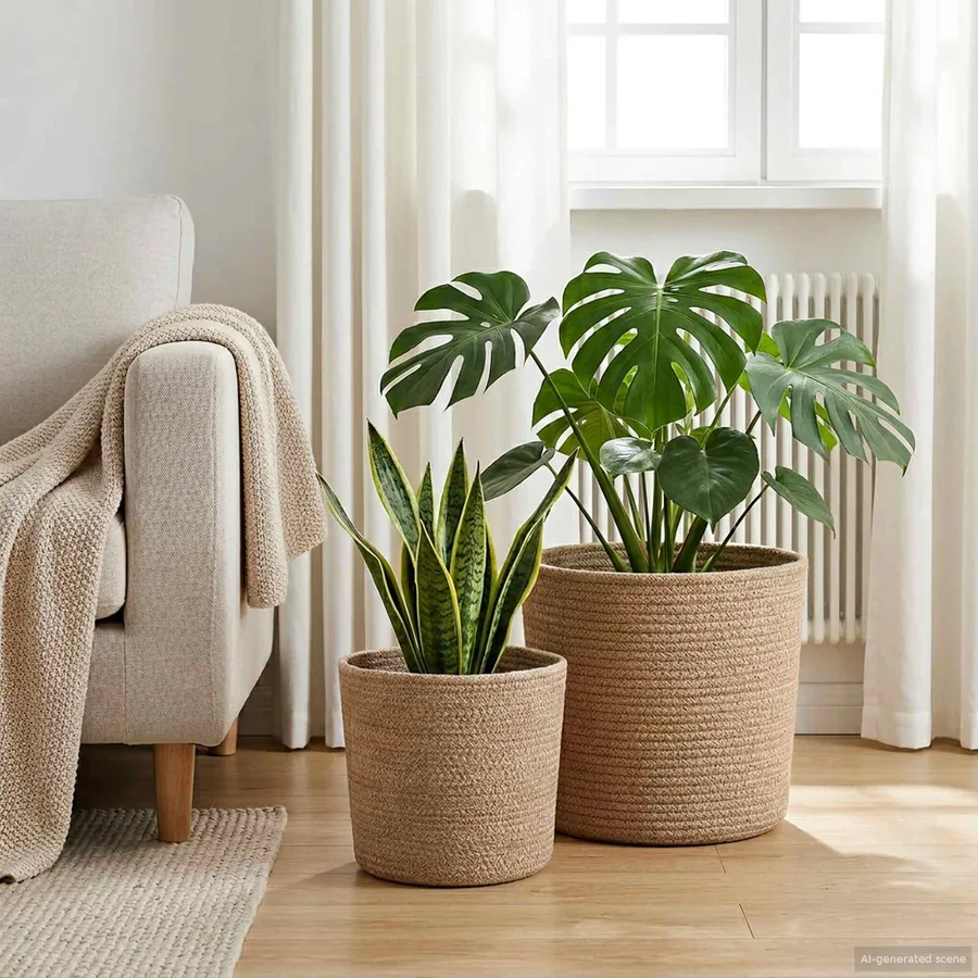 Ensemble de Pots à Plantes 2 pcs Naturel Ø 28 x 28 cm