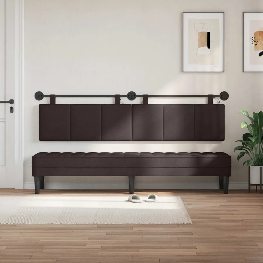 Tête de lit suspendue Avec lumière LED Marron foncé Tissu - 3