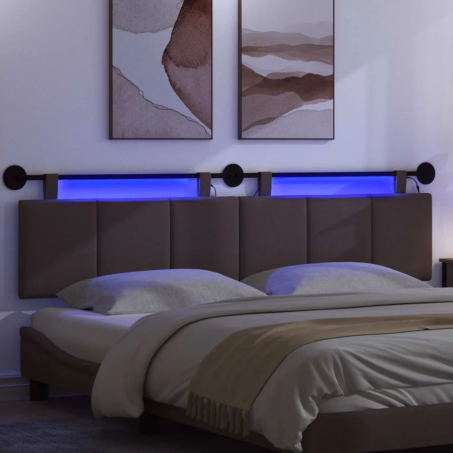 Tête de lit suspendue Avec lumière LED Marron foncé Tissu - 5