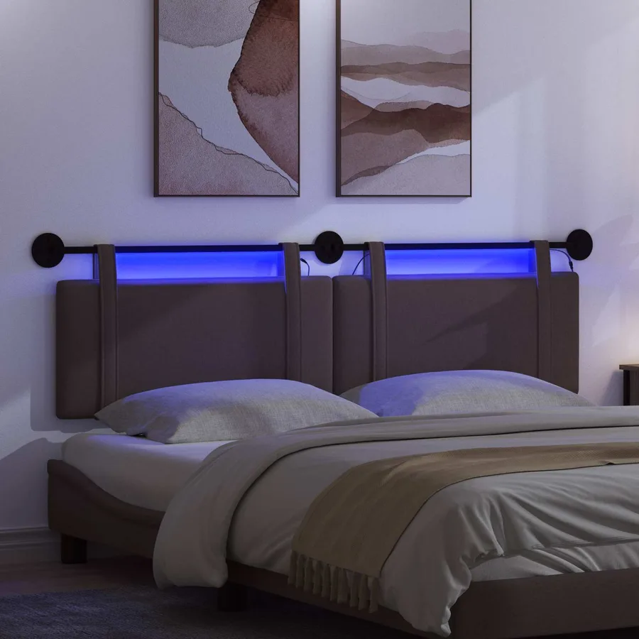Tête de lit suspendue Avec lumière LED Marron foncé Tissu - 5