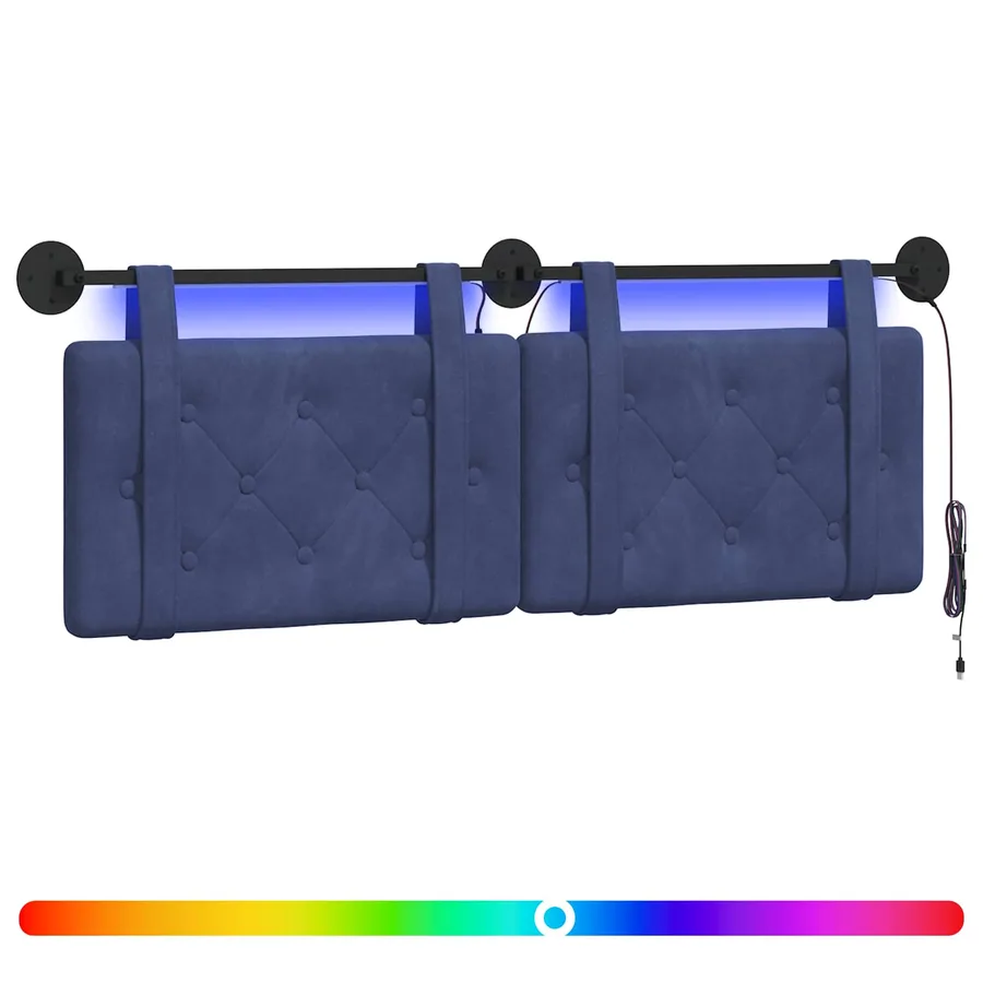 Tête de lit suspendue Avec lumière LED Bleu police Velours - 2