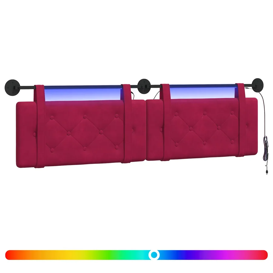 Tête de lit suspendue Avec lumière LED Bordeaux Velours - 2