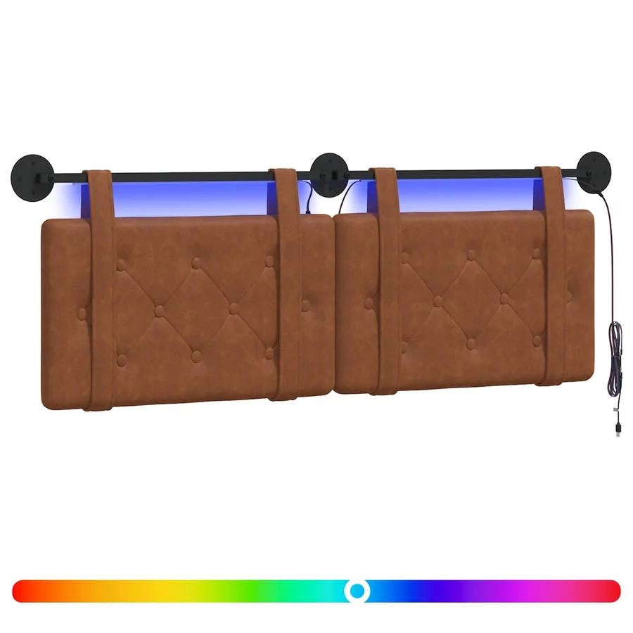 Tête de lit suspendue Avec lumière LED Marron PU antique - 2