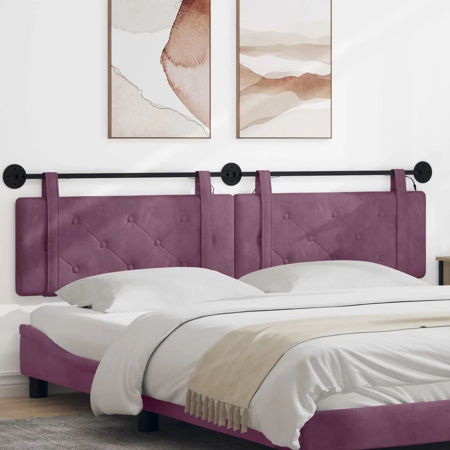 Tête de lit suspendue Avec lumière LED Pourpre Velours