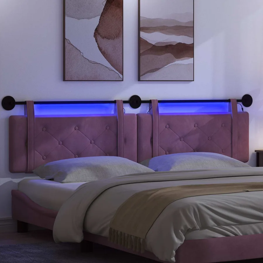 Tête de lit suspendue Avec lumière LED Pourpre Velours - 5