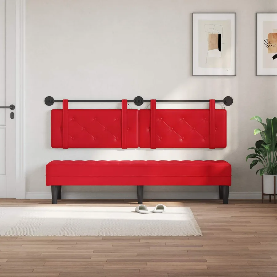 Tête de lit suspendue Avec lumière LED Rouge Simili cuir - 3