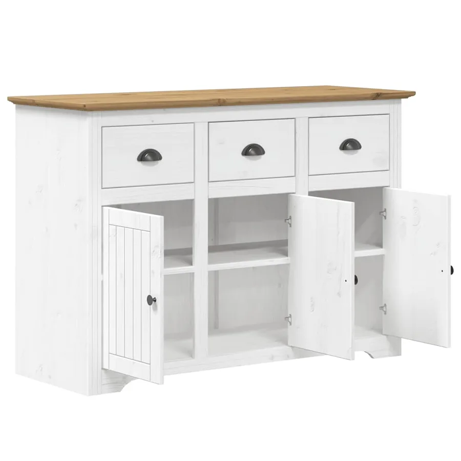 Buffet BODO blanc et marron 115,5x44x80 cm bois massif de pin - 4