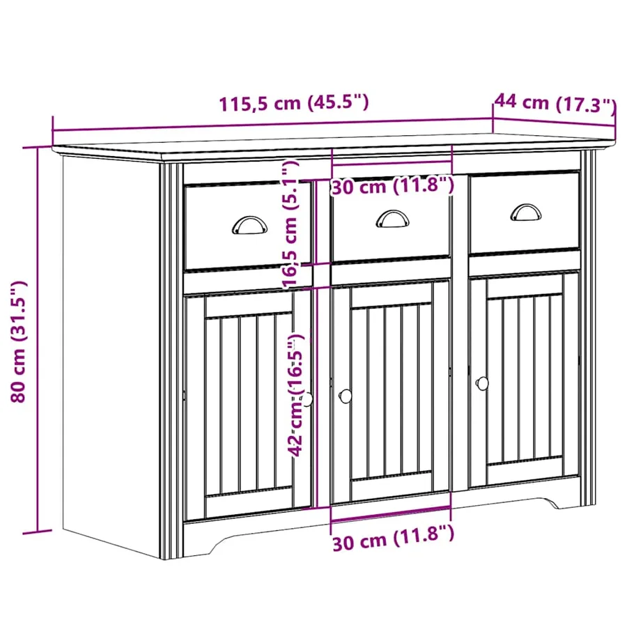 Buffet BODO blanc et marron 115,5x44x80 cm bois massif de pin - 8