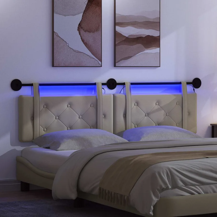 Tête de lit suspendue Avec lumière LED Crème Simili cuir - 5