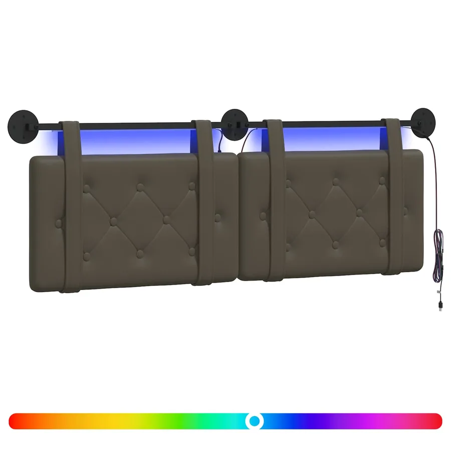 Tête de lit suspendue Avec lumière LED Gris Simili cuir - 2