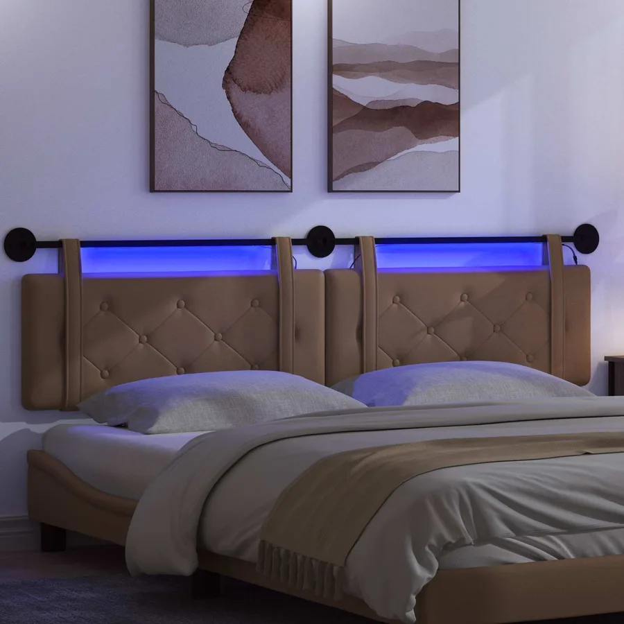 Tête de lit suspendue Avec lumière LED Cappuccino Simili cuir - 5