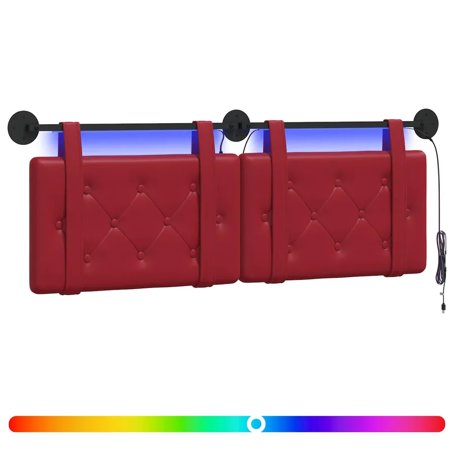 Tête de lit suspendue Avec lumière LED Bordeaux Simili cuir - 2
