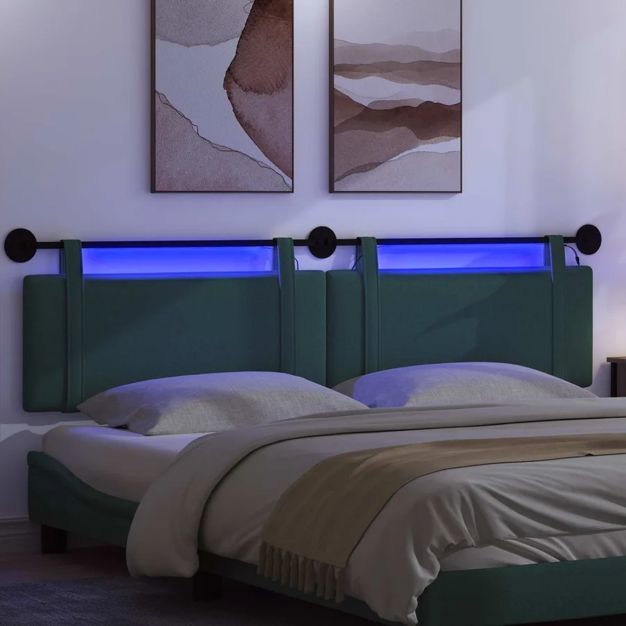 Tête de lit suspendue Avec lumière LED Vert foncé Tissu - 5