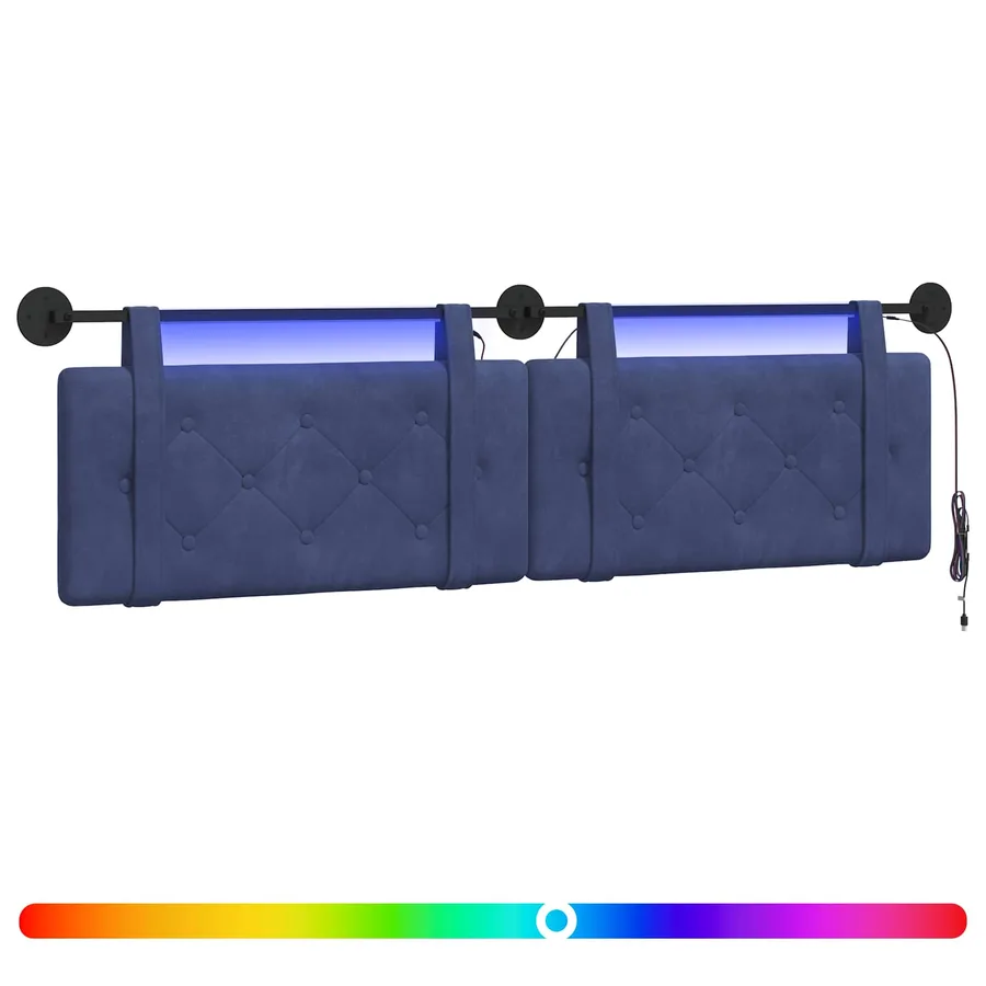 Tête de lit suspendue Avec lumière LED Bleu police Velours - 2