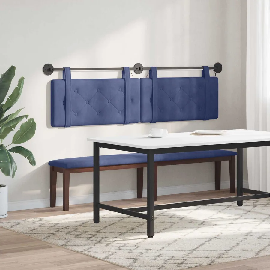 Tête de lit suspendue Avec lumière LED Bleu police Velours - 4