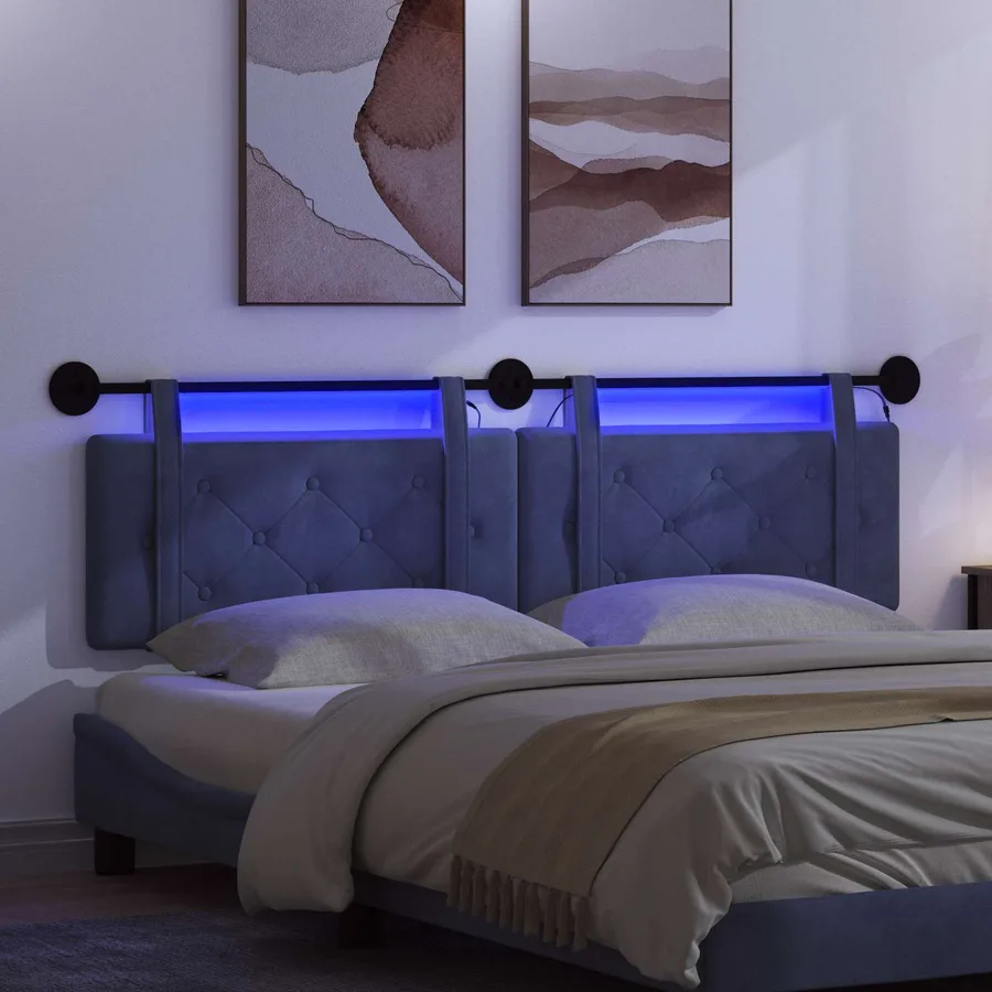Tête de lit suspendue Avec lumière LED Bleu police Velours - 5