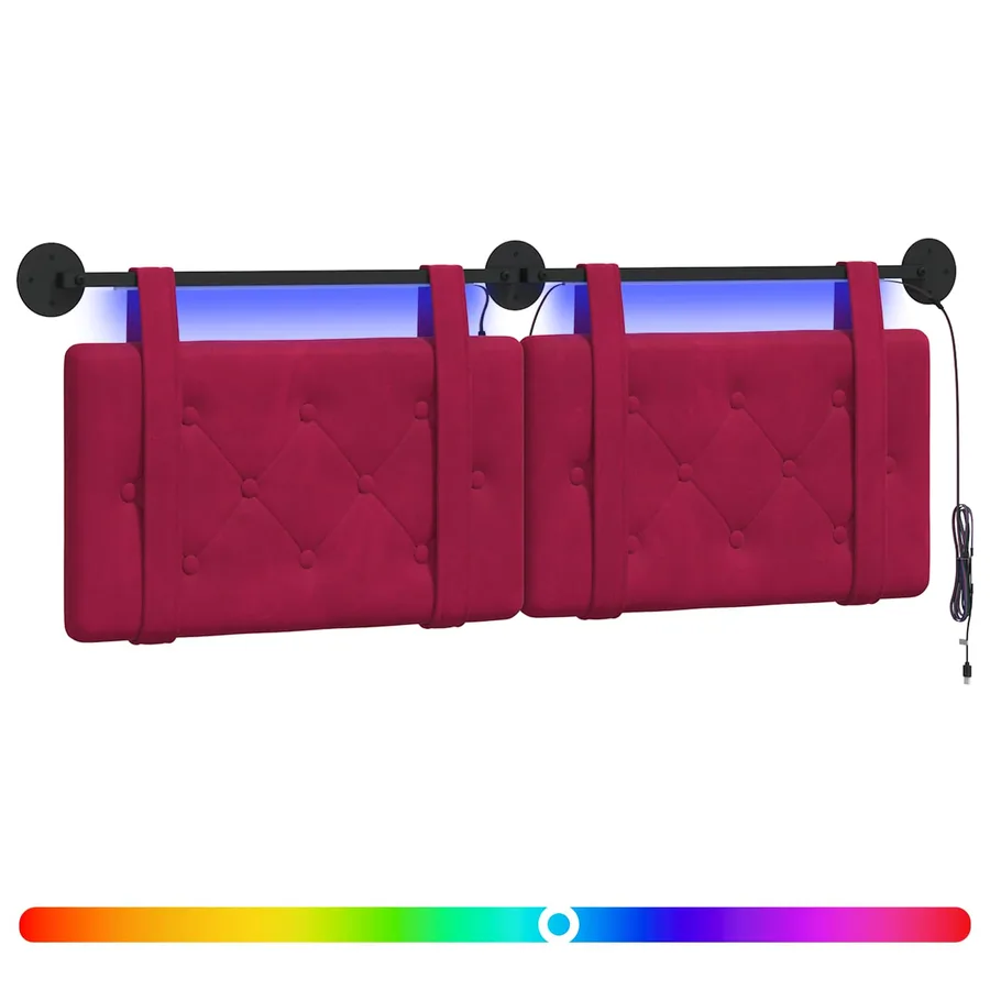 Tête de lit suspendue Avec lumière LED Bordeaux Velours - 2
