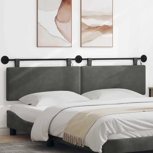 Tête de lit suspendue Gris foncé Tissu en velours côtelé