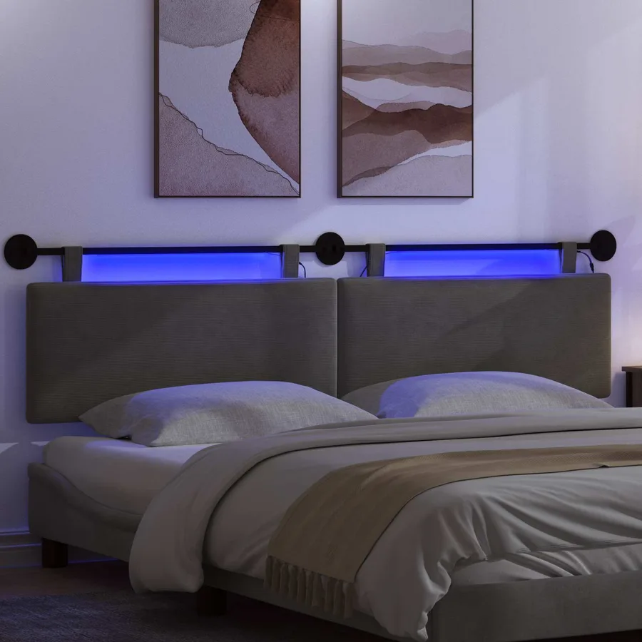 Tête de lit suspendue Gris foncé Tissu en velours côtelé - 5