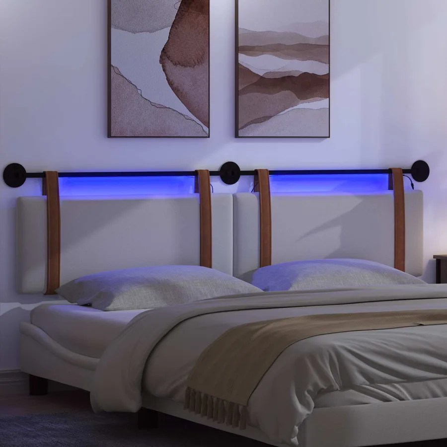 Tête de lit suspendue Avec lumière LED Blanc PU antique - 5