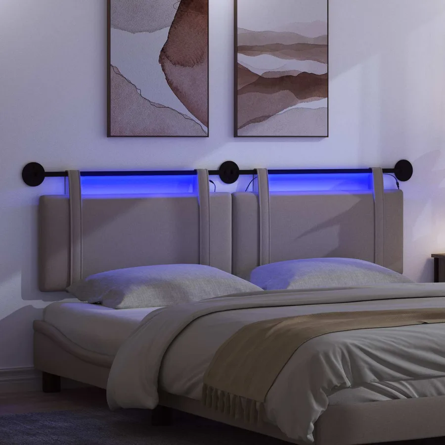 Tête de lit suspendue Avec lumière LED Taupe Tissu - 5