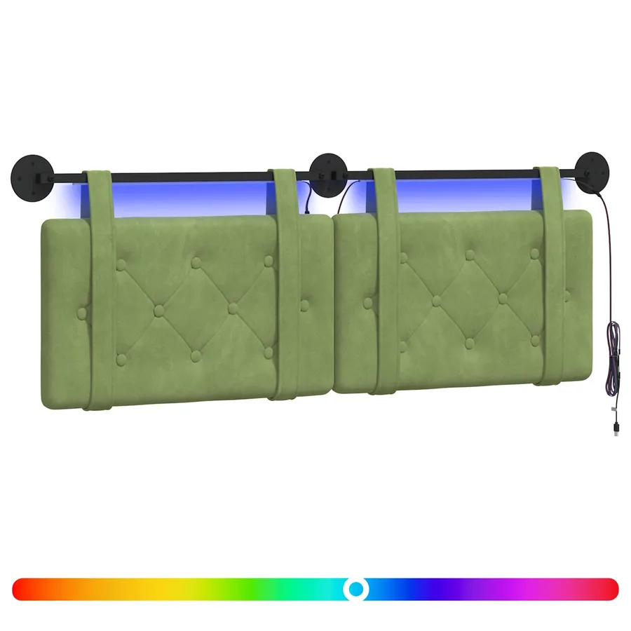 Tête de lit suspendue Avec lumière LED Vert clair Velours - 2