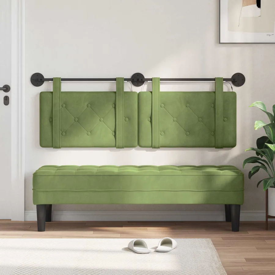 Tête de lit suspendue Avec lumière LED Vert clair Velours - 3