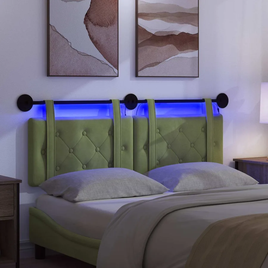 Tête de lit suspendue Avec lumière LED Vert clair Velours - 5