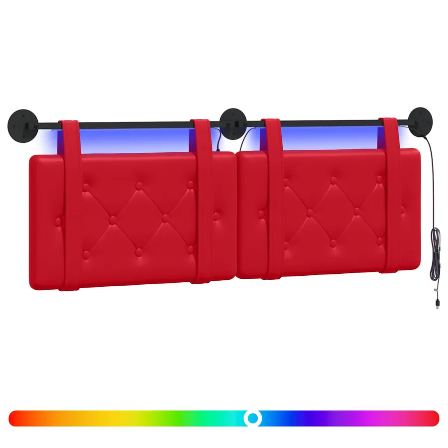 Tête de lit suspendue Avec lumière LED Rouge Simili cuir - 2