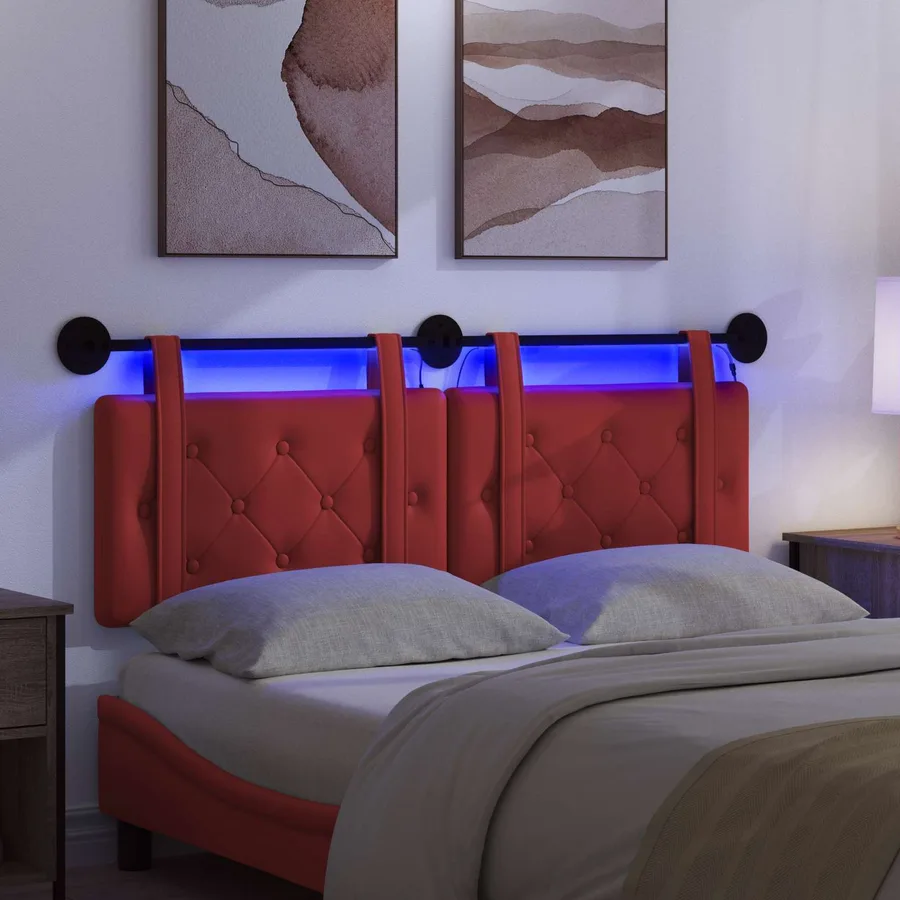 Tête de lit suspendue Avec lumière LED Rouge Simili cuir - 5