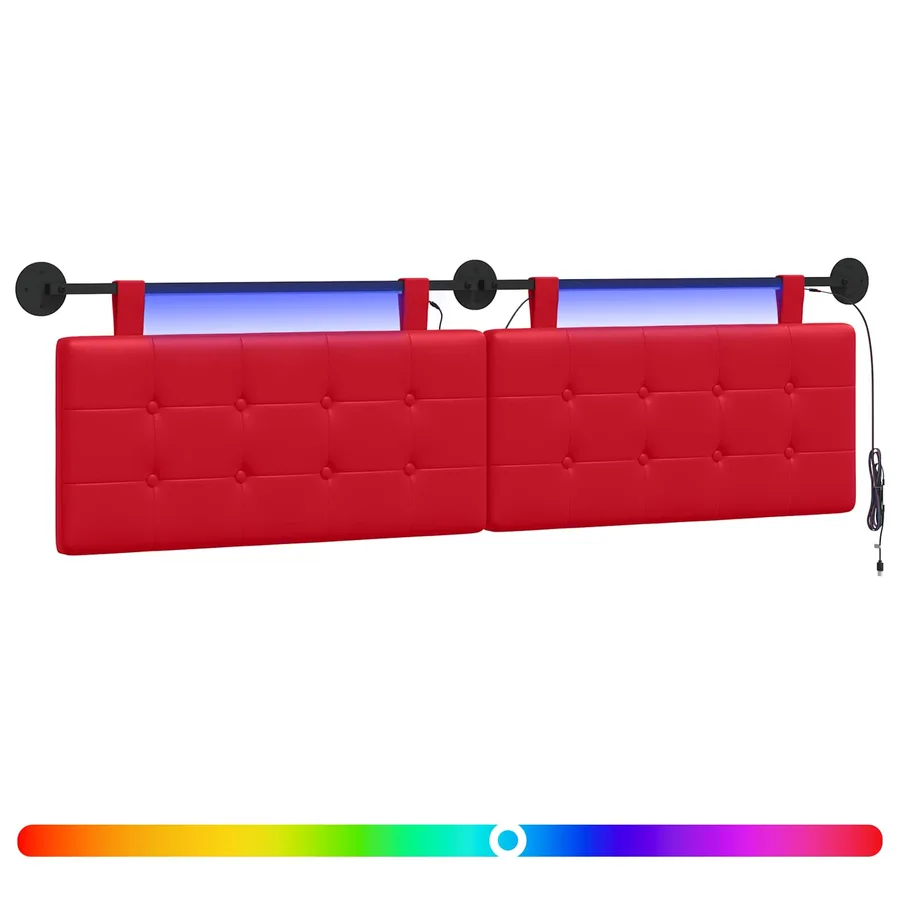 Tête de lit suspendue Avec lumière LED Rouge Simili cuir - 2