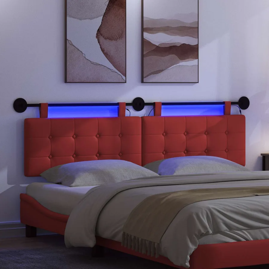 Tête de lit suspendue Avec lumière LED Rouge Simili cuir - 5