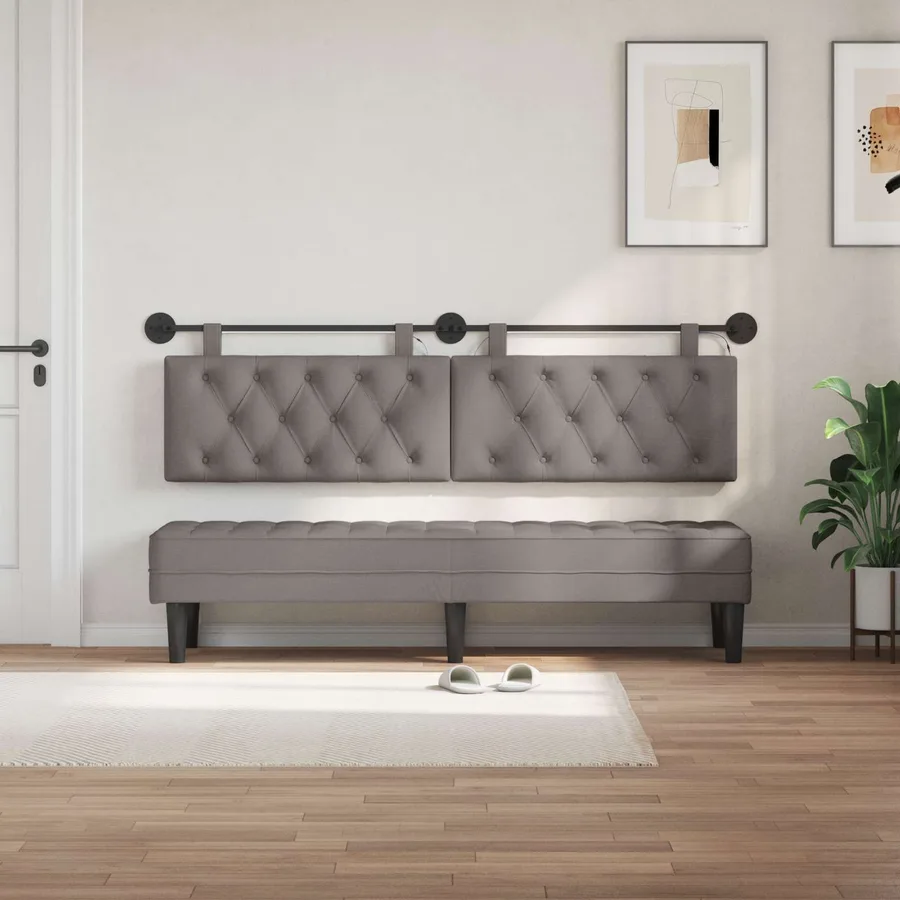 Tête de lit suspendue Avec lumière LED Taupe Tissu - 3
