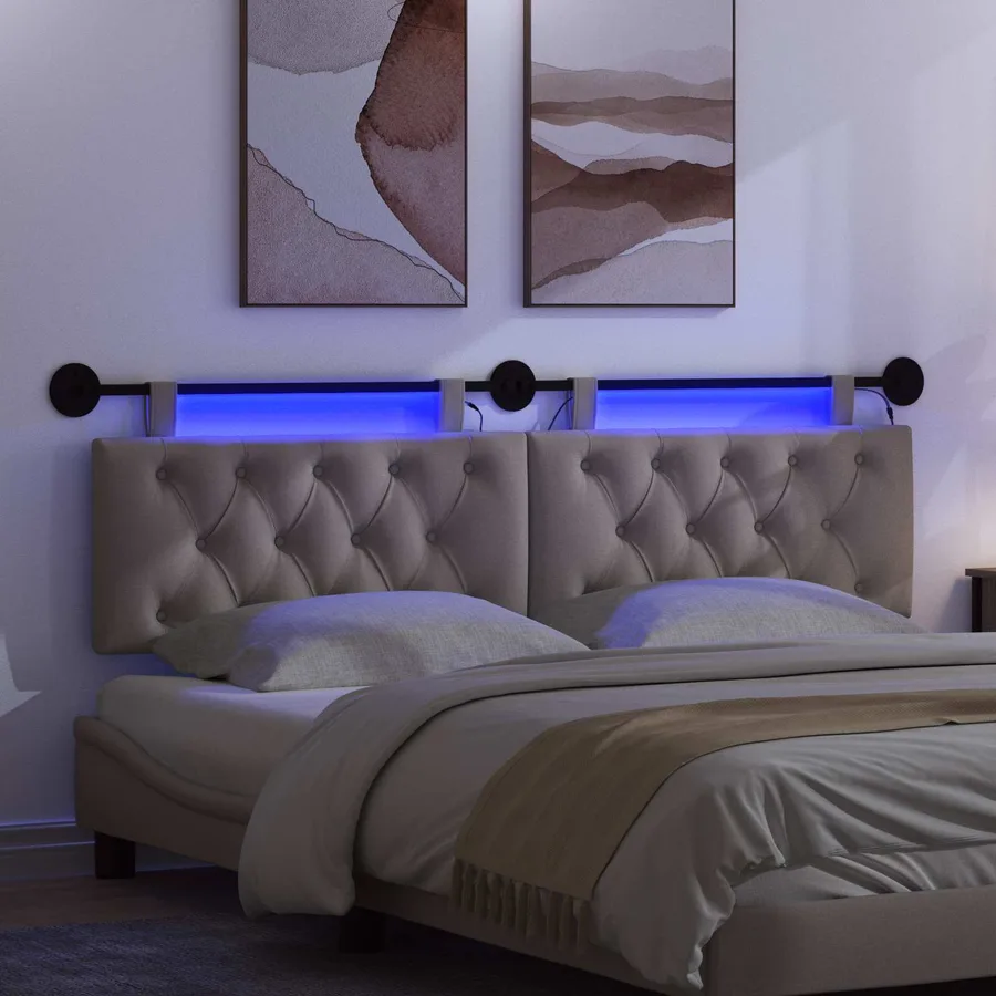 Tête de lit suspendue Avec lumière LED Taupe Tissu - 5