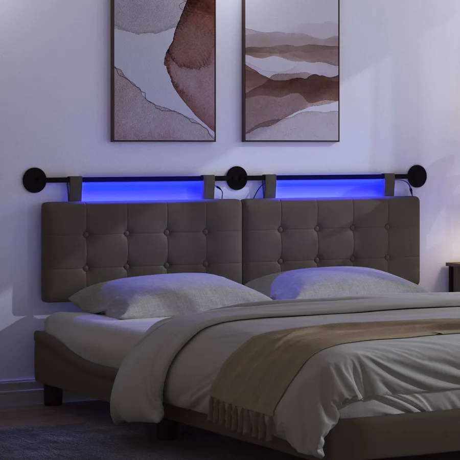 Tête de lit suspendue Avec lumière LED Gris Simili cuir - 5