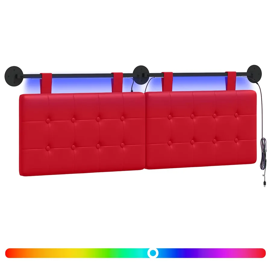 Tête de lit suspendue Avec lumière LED Rouge Simili cuir - 2