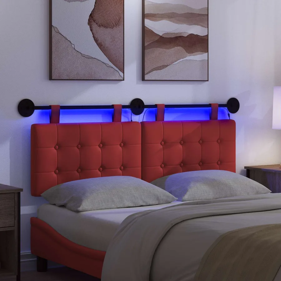 Tête de lit suspendue Avec lumière LED Rouge Simili cuir - 5