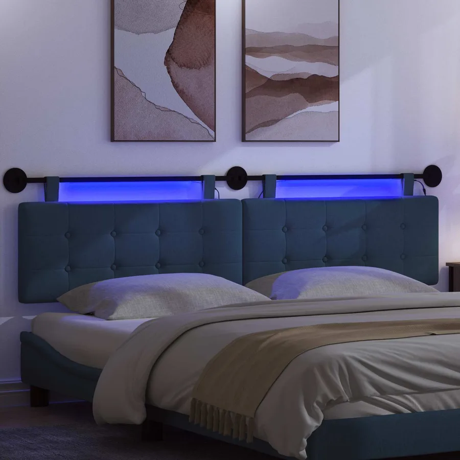 Tête de lit suspendue Avec lumière LED Bleu Tissu - 5