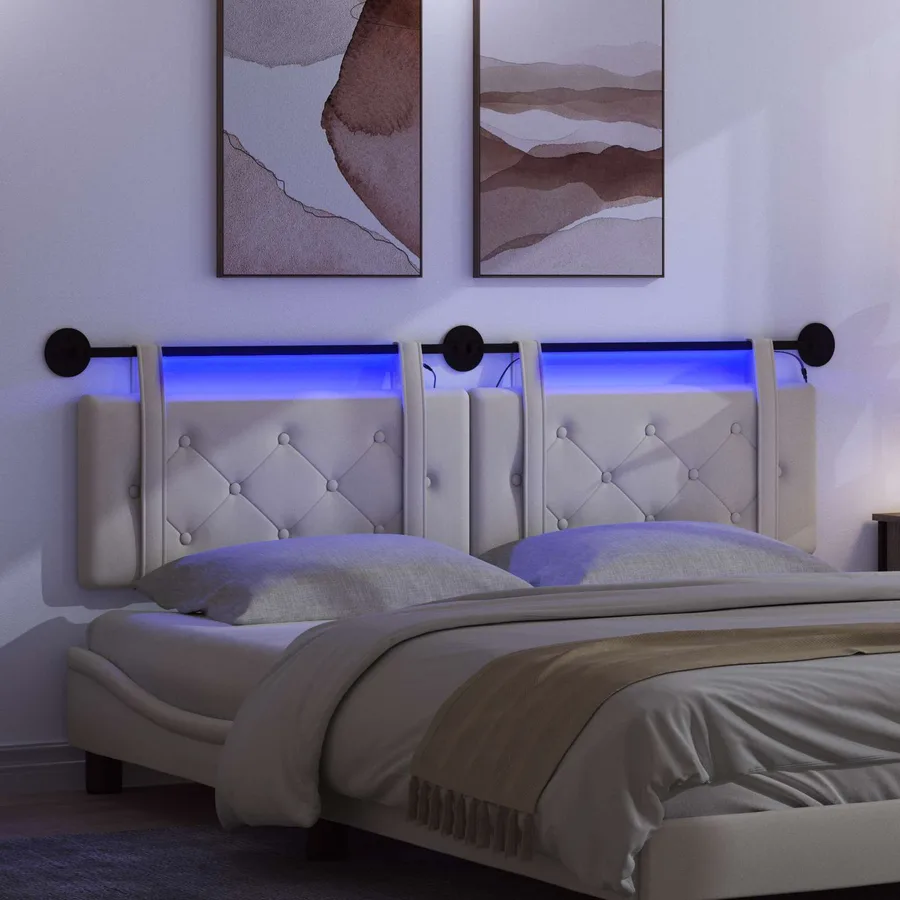 Tête de lit suspendue Avec lumière LED Crème Velours - 5
